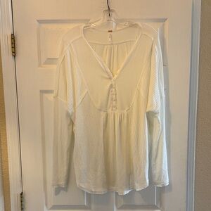 Free People Ivory Waffle Henley Pullover